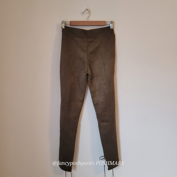 Cotton blend brushed legging pants hidden zipper coset gromet sage green vegan - Picture 16 of 17